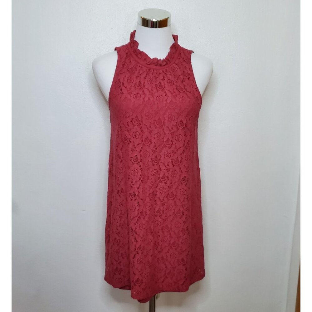Altar'd State Size S Dress Red Brick Lace Lined Lace Neck Tie Back